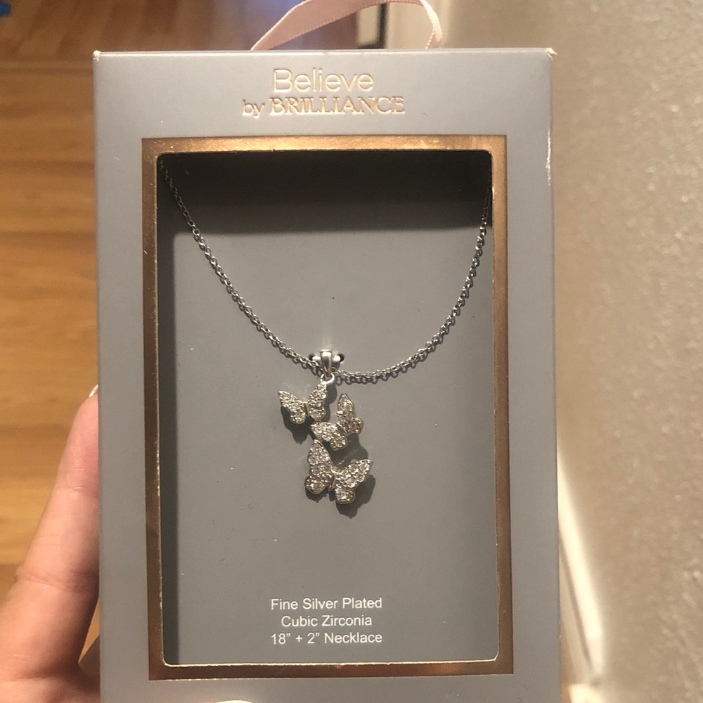 Silver Plated Butterfly Pendant Necklace - Silver